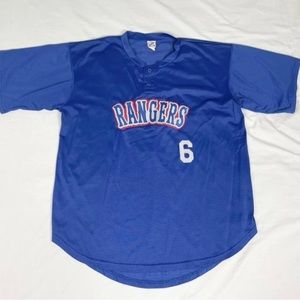 VTG Texas Rangers MVP Brand Blue Baseball Jersey Made In USA..See Measurements.
